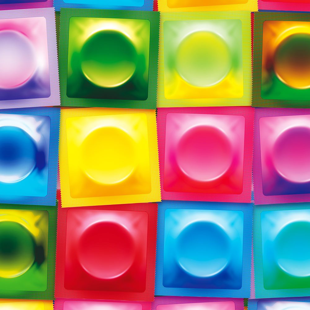 Bright Multicoloured 3D Condom Wrapper Background